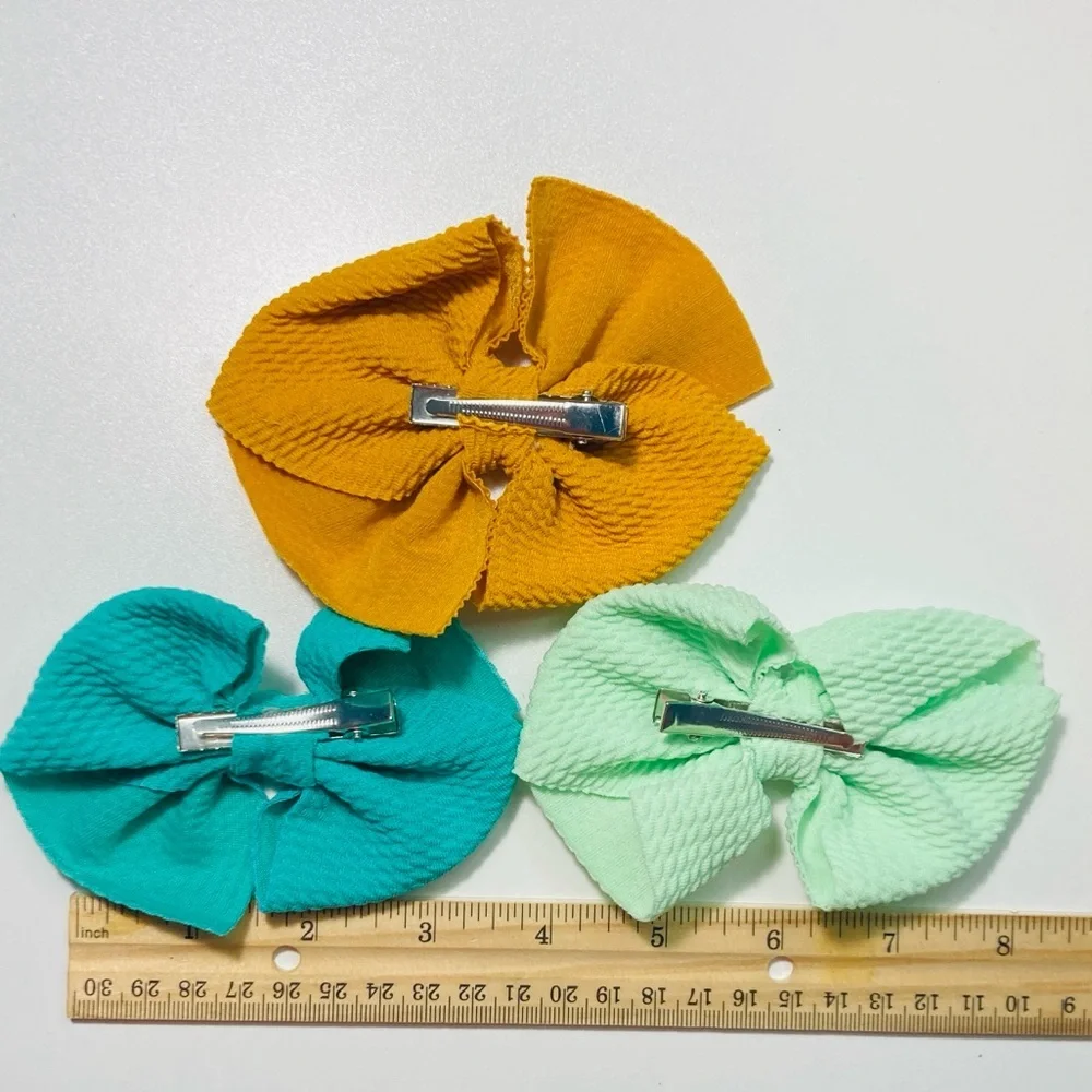 5 for $10: 3 Handmade Simple Colorful Kids Hair Bow Set Mint Aqua‎ Pumpkin